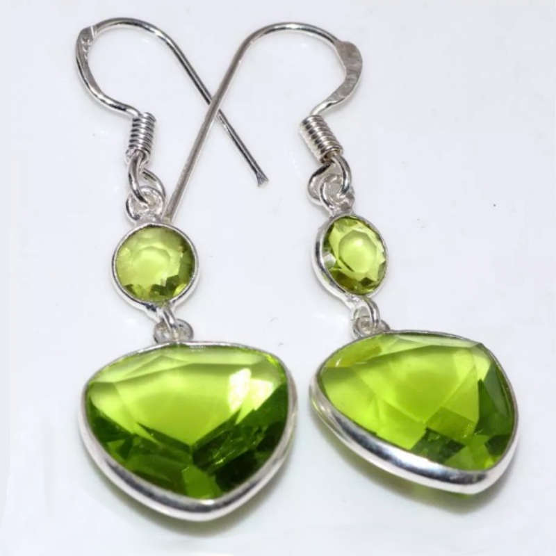 Mixed Shape Peridot Gemstones set in .925 Sterling Silver Plated Handmade Drop Dangle Earrings