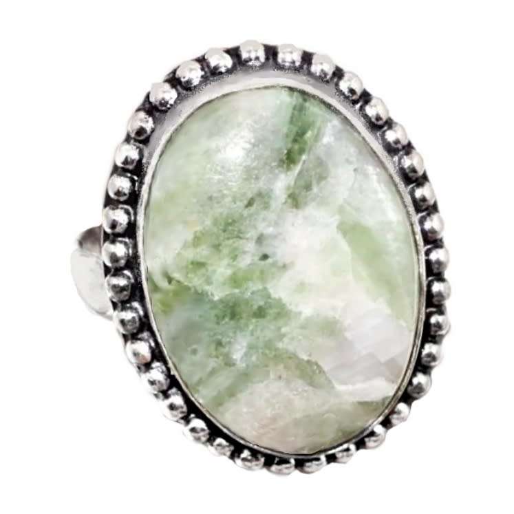 Captivating Natural Aqua Seraphinite Oval Gemstone in .925 Sterling Silver Plated Ring Size US 10