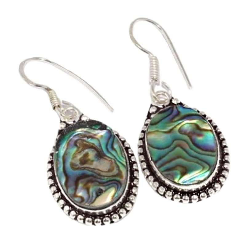 Natural New Zealand Abalone Shell set in 925  Sterling Silver Plated Handmade Antique Style Earrings