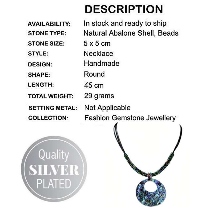 Natural New Zealand Abalone Shell with Peacock Colour Beadwork and Black Suede Handmade Necklace