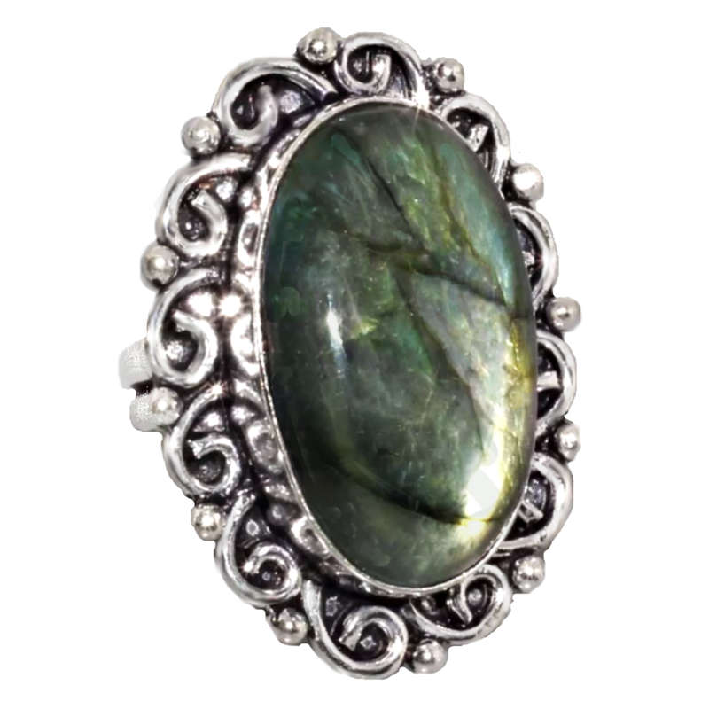 Natural Handmade Fiery Labradorite Oval Gemstone set in .925 Sterling Silver Ring Size 7/ O