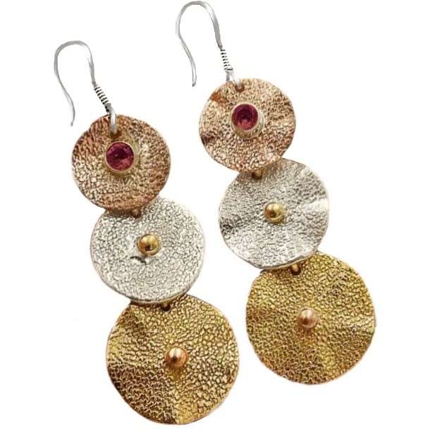 Three Tone Natural Pink Red Ruby Gemstone set in Solid .925 Sterling Silver Trendy Earrings