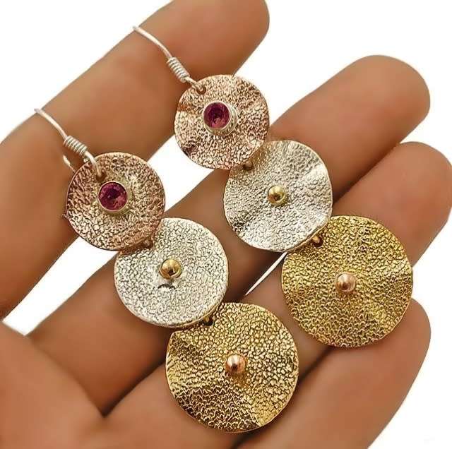Three Tone Natural Pink Red Ruby Gemstone set in Solid .925 Sterling Silver Trendy Earrings