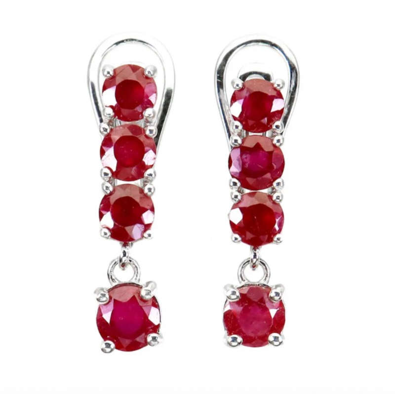 Deluxe Dainty Natural Blood Red Ruby Gemstone Set in Solid .925 Sterling Silver Earrings