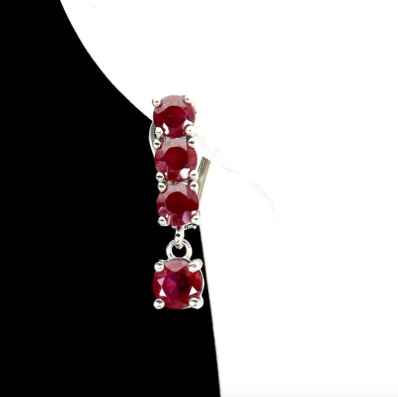 Deluxe Dainty Natural Blood Red Ruby Gemstone Set in Solid .925 Sterling Silver Earrings