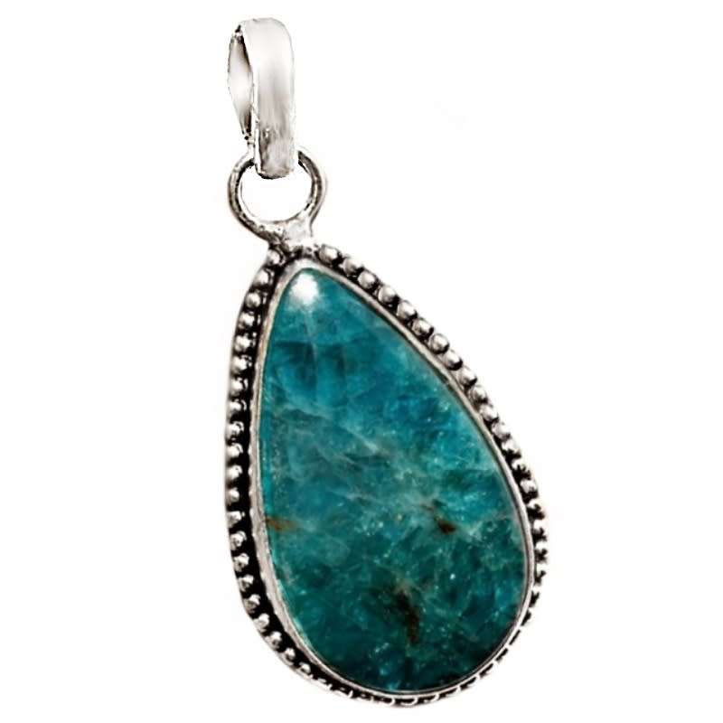 Natural Blue Apatite Pear Gemstone set in .925 Sterling Silver Plated Antique Style Pendant