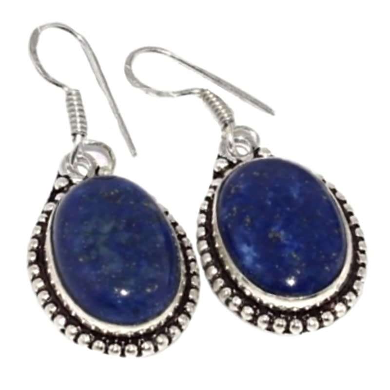 Natural Lapis Lazuli Oval Shape Antique Style set in 925 Sterling Silver Plated Handmade Earrings