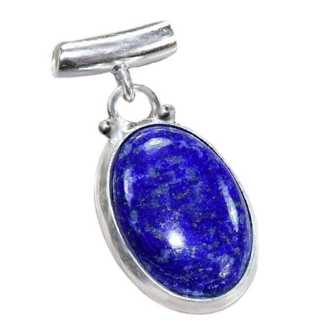 Natural Lapis Lazuli Oval Gemstone set in .925 Sterling Silver Plated Handmade Pendant