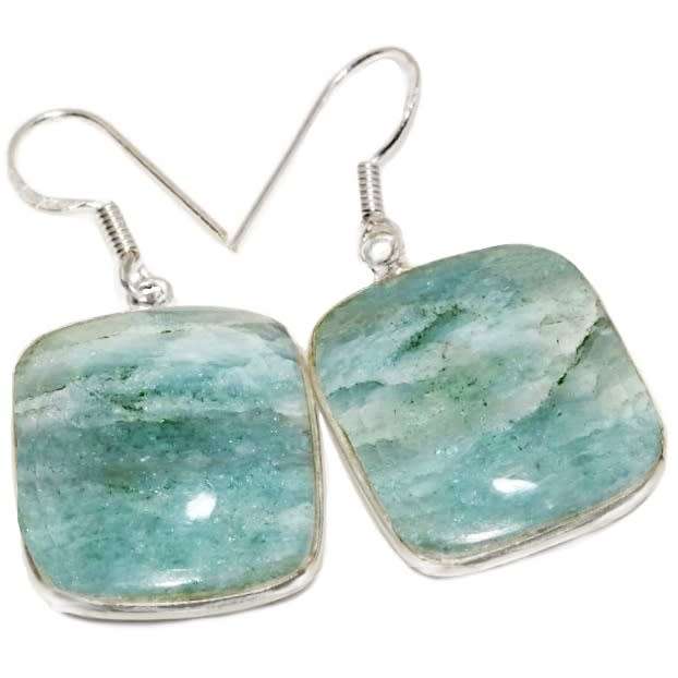 Natural Aquamarine Square Gemstone set in .925 Sterling Silver Plated Handmade Earrings