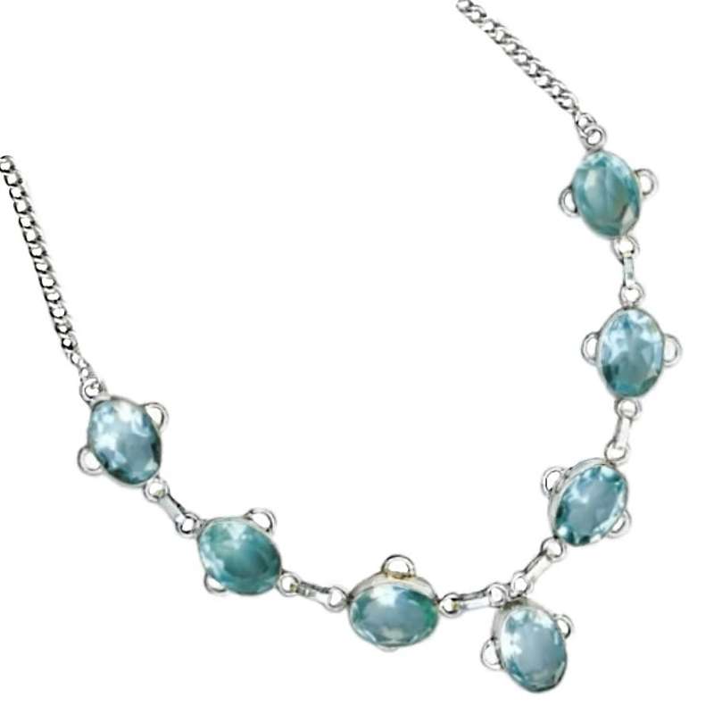 Sea Foam Green Amethyst Faceted Gemstone Ovals set in .925 Sterling Silver Plated Handmade Necklace
