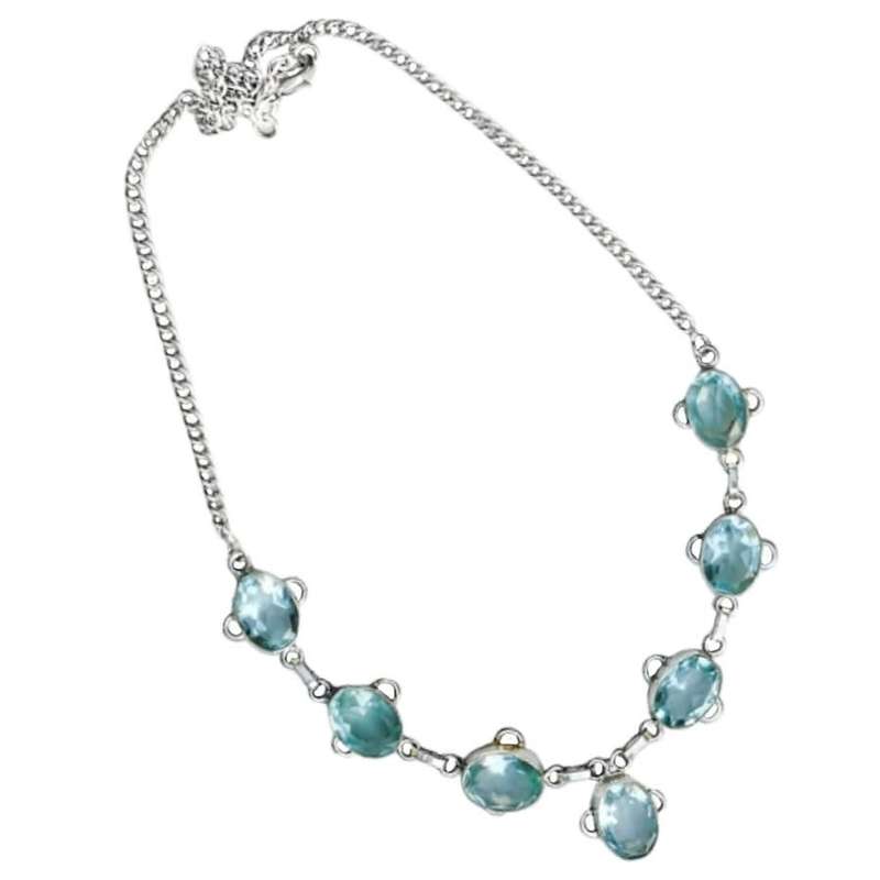 Sea Foam Green Amethyst Faceted Gemstone Ovals set in .925 Sterling Silver Plated Handmade Necklace
