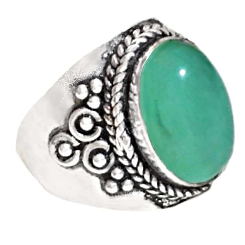 Green Chalcedony Oval Gemstone set in  .925 Sterling Silver Plated Handmade Ring US 8 or Q