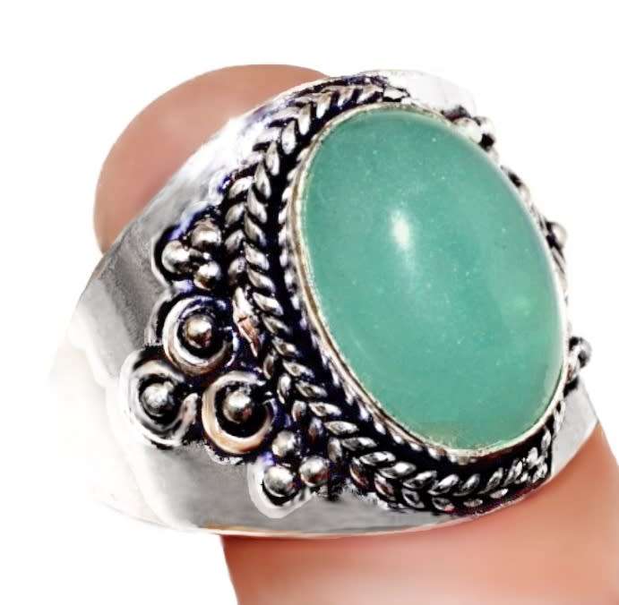 Green Chalcedony Oval Gemstone set in  .925 Sterling Silver Plated Handmade Ring US 8 or Q