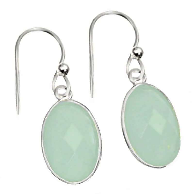 Dainty Aqua Green Chalcedony Ova set in l .925 Sterling Silver Plated Handmade Earrings