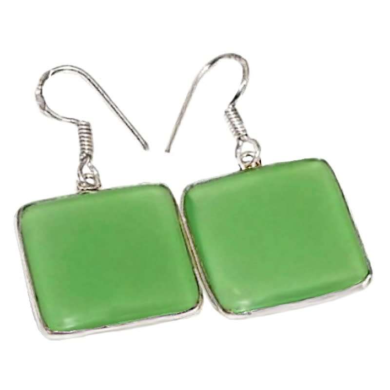 Eye-catching Natural Green Chalcedony Square Gemstone .925 Sterling Silver Plated Handmade Earrings
