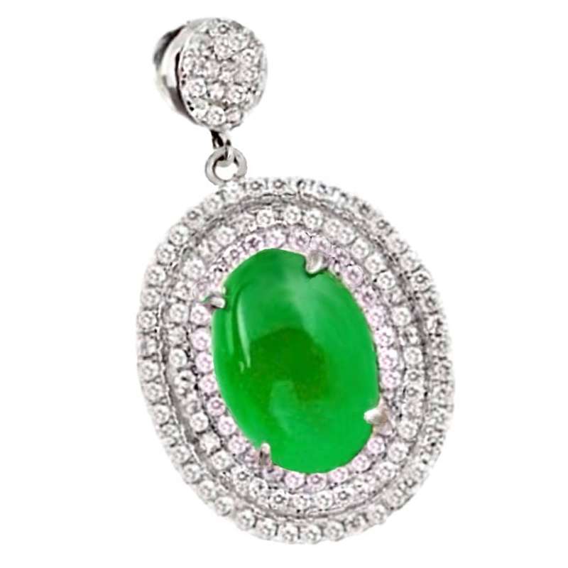 De1uxe 1.61 cts Natural Green Chalcedony, White Topaz set in Solid .925 Sterling Silver Pendant