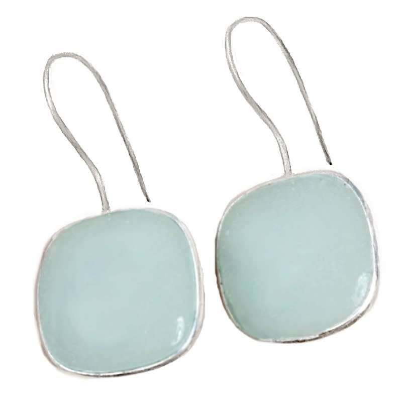 Aqua Blue Green Chalcedony Set in .925 Sterling Silver Plated Handmade Earrings
