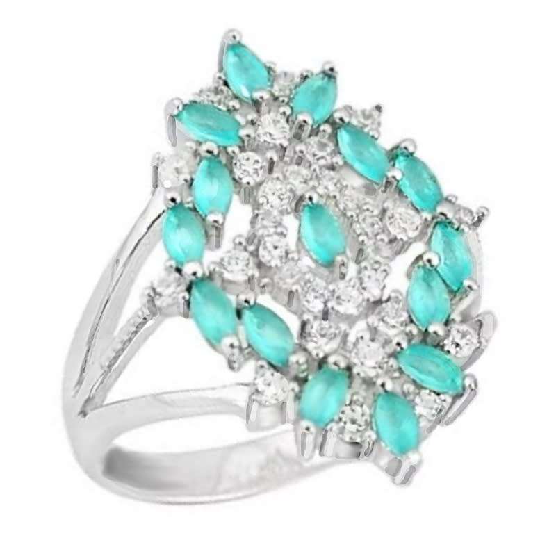 Natural Aqua Chalcedony, White Topaz Gemstone  set in Solid .925 Sterling Silver Ring Size 8 /Q