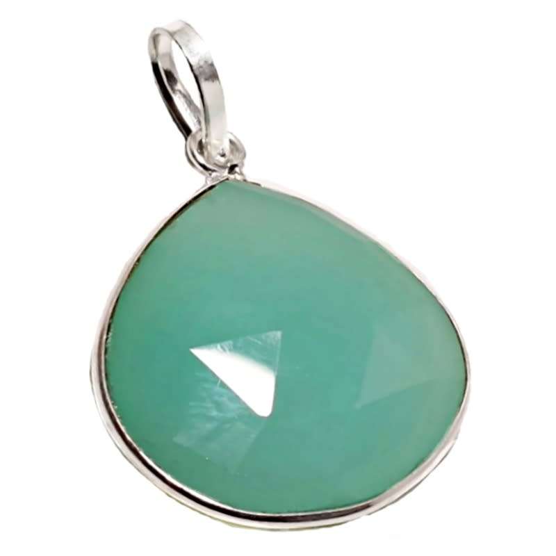 Green Chalcedony Pear Shape Gemstone set in .925 Sterling Silver Plated Handmade Pendant