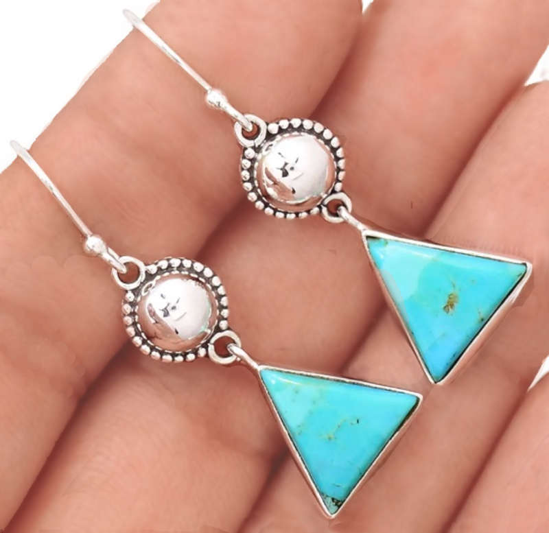 Natural Sleeping Beauty Turquoise Gemstone set in Solid .925 Sterling Silver Earrings