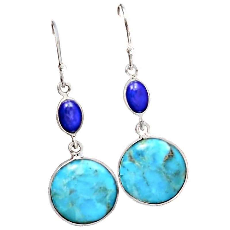 Natural Turquoise, Lapis Lazuli  Gemstone .925 Sterling Silver Earrings