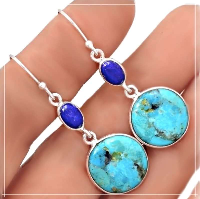 Natural Turquoise, Lapis Lazuli  Gemstone .925 Sterling Silver Earrings