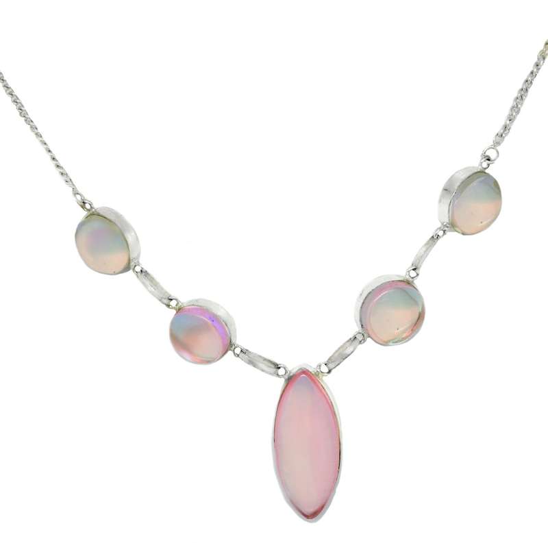Aqua Pink Madagascar Fire Topaz Mixed Shape in .925 Sterling Silver Plated Handmade Necklace