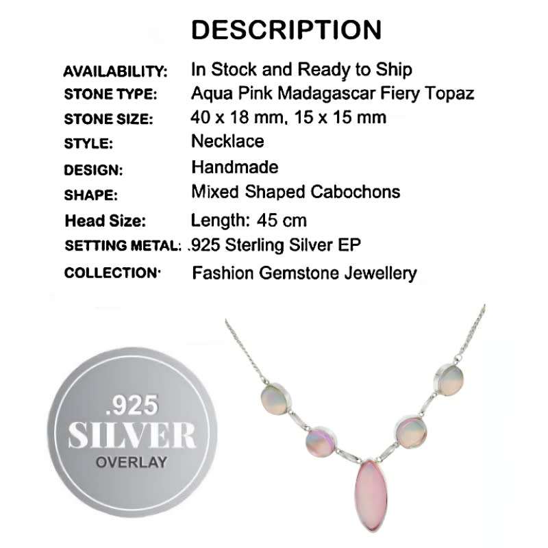 Aqua Pink Madagascar Fire Topaz Mixed Shape in .925 Sterling Silver Plated Handmade Necklace