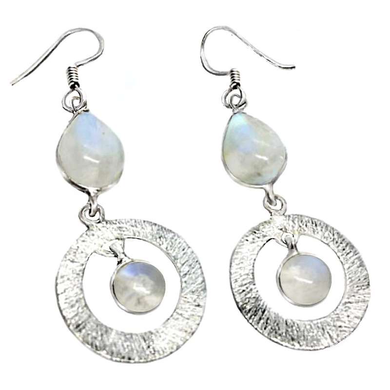6.77 Ct Natural Rainbow Moonstone Mixed Shape Gemstones set in Solid .925 Sterling Silver Earrings