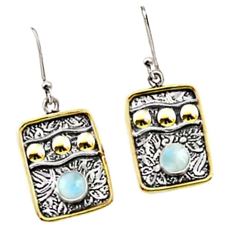 Two Tone Natural Rainbow Moonstone Round Gemstone set in Solid .925 Sterling Silver Earrings