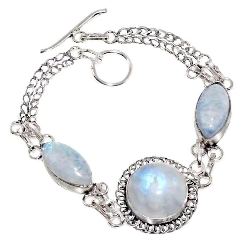 Stunning Natural Rainbow Moonstone Gemstone set in .925 Sterling Silver Plated Handmade Bracelet