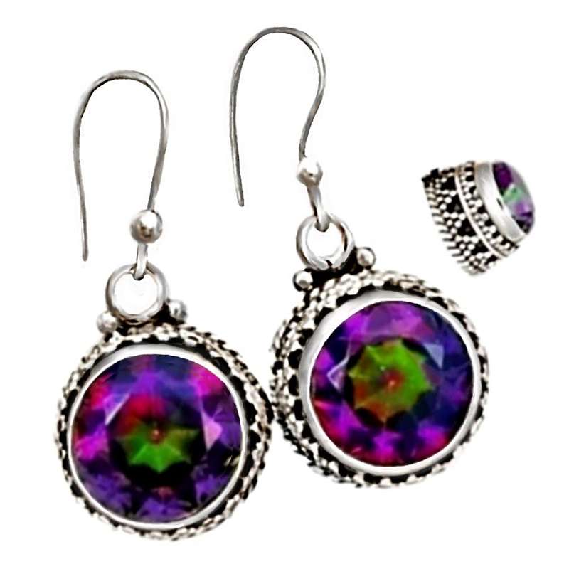 Natural Rainbow Mystic Topaz set in Solid 925 Sterling Silver Dainty Earrings