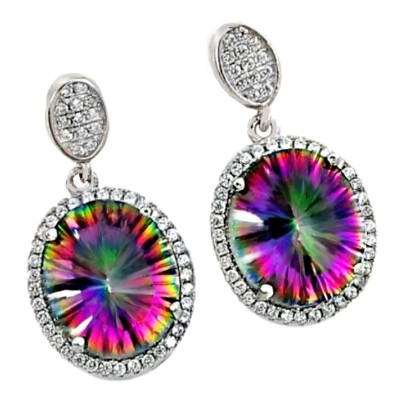 13.71 Cts Rainbow Mystic Topaz and White Topaz set in Solid .925 Sterling Silver Stud Earrings