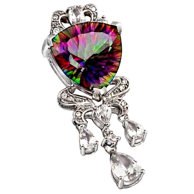 13.79 cts Victorian Natural Mystic Rainbow Topaz, White Topaz in Solid 925 Sterling Silver Pendant