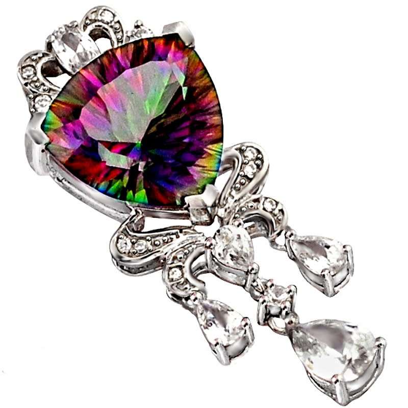 13.79 cts Victorian Natural Mystic Rainbow Topaz, White Topaz in Solid 925 Sterling Silver Pendant