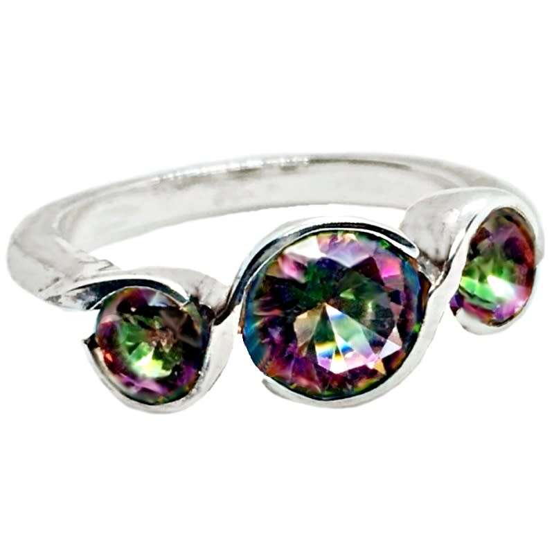 Multi-Colour Rainbow Mystic Topaz set in Solid .925 Sterling Silver Antique Style Ring Size 8 or Q