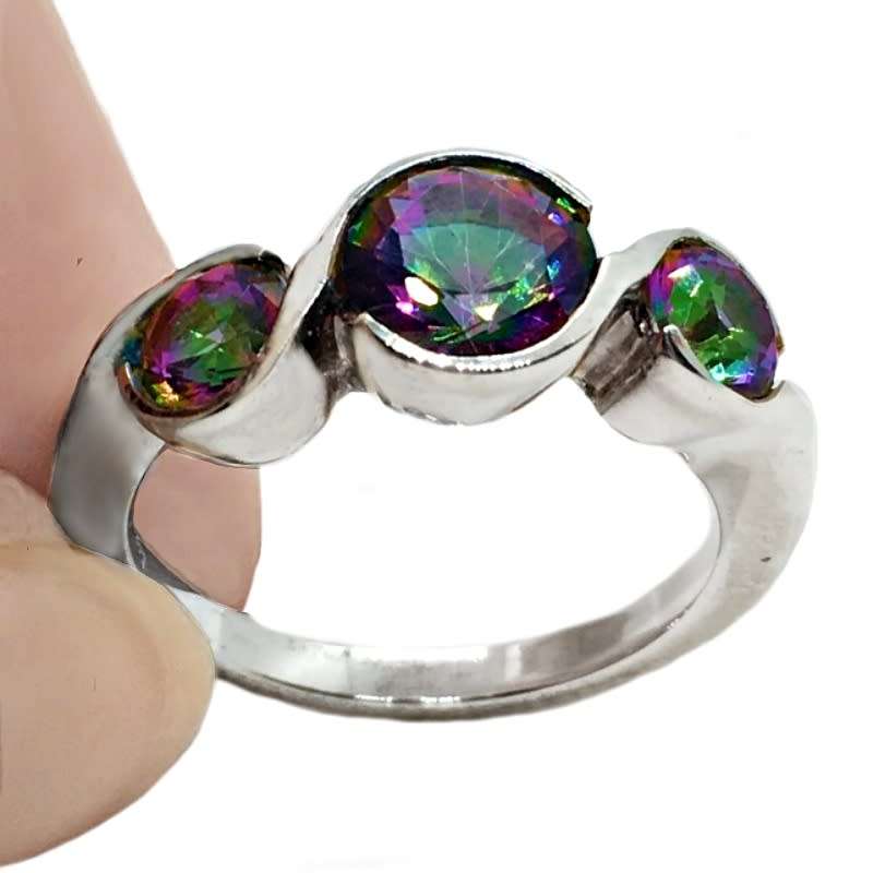 Multi-Colour Rainbow Mystic Topaz set in Solid .925 Sterling Silver Antique Style Ring Size 8 or Q