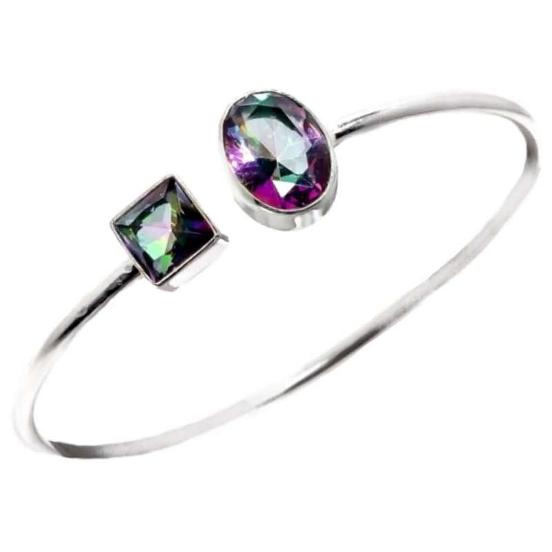 Modern Mystic Rainbow Topaz Gemstone In 925 Sterling Silver Cuff Bangle