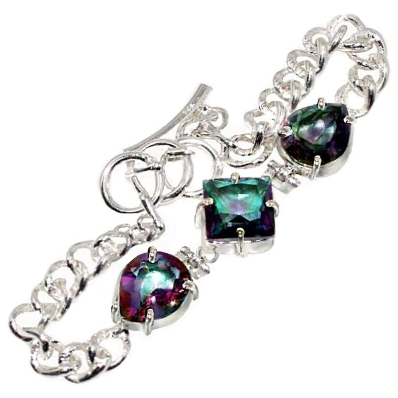 Mixed Shapes Rainbow Mystic Topaz Gemstone .925 Sterling Silver Plated Handmade Bracelet