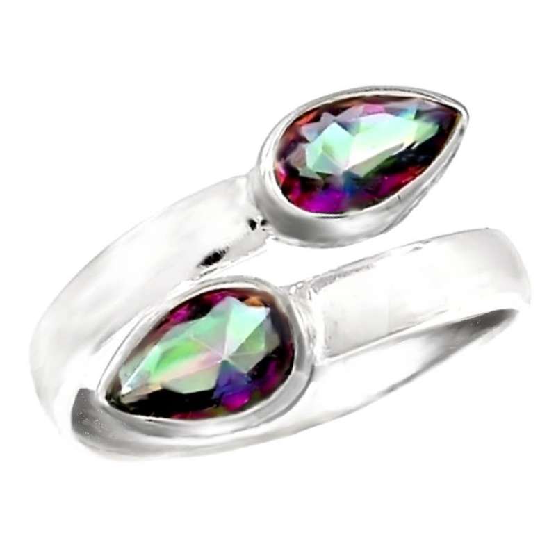 Natural Rainbow Mystic Topaz set in Solid .925 Sterling Silver Ring Size 7 or O