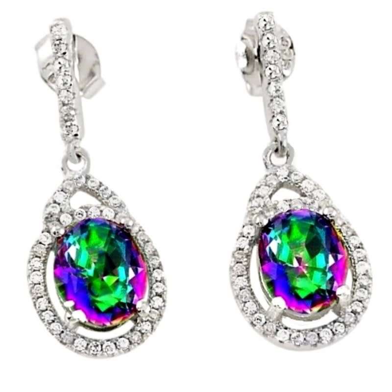 8.26 cts Rainbow Mystic Topaz, White Topaz Set In Solid .925 Sterling Silver Stud Earrings