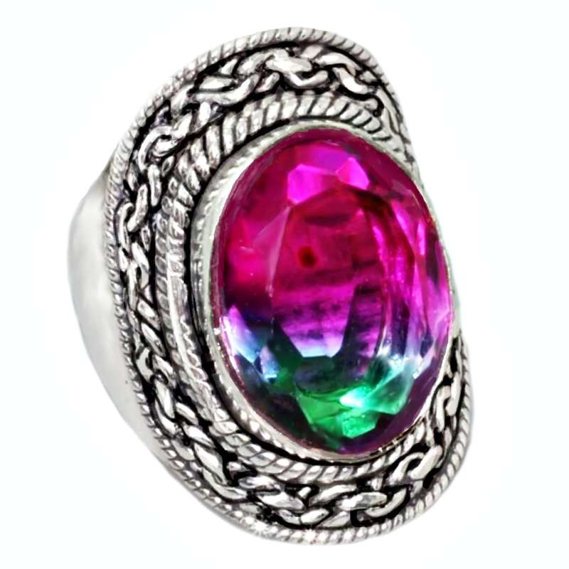 Faceted Bi-colour Ametrine set in .925 Sterling Silver Plated Antique Style Ring US size 8 / UK Q