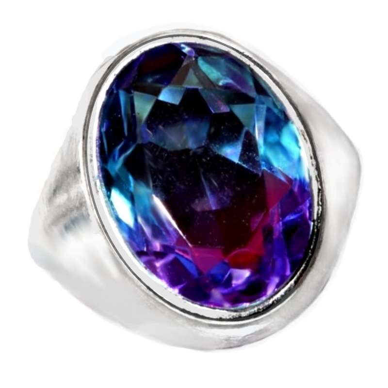 Blue Purple Bi-Tourmaline In 925 Sterling Silver Plated Handmade Ring Size 7 or O