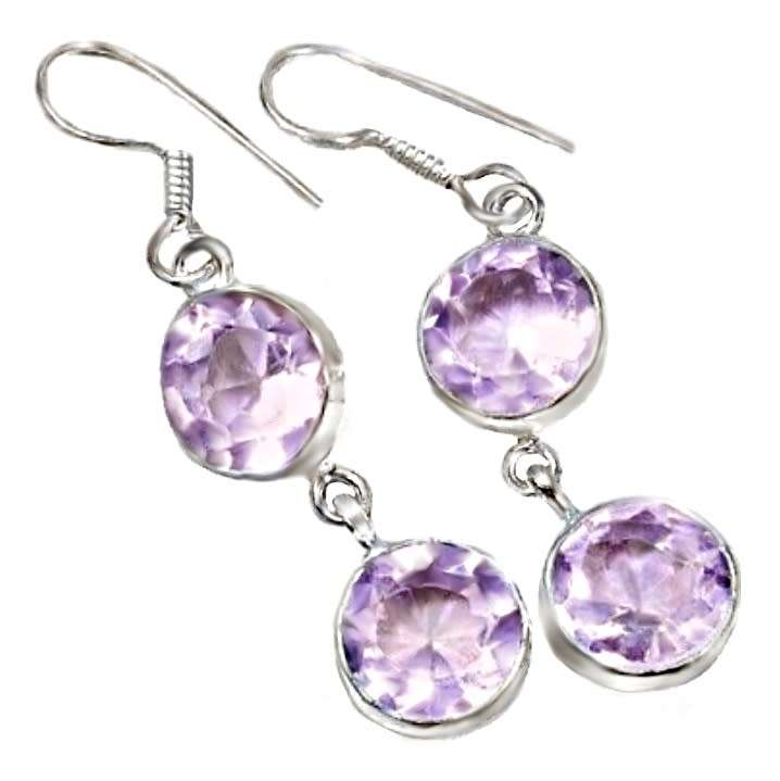 Pink Topaz Facet Cut Rounds .925 Sterling Silver Plated Handmade Earrings