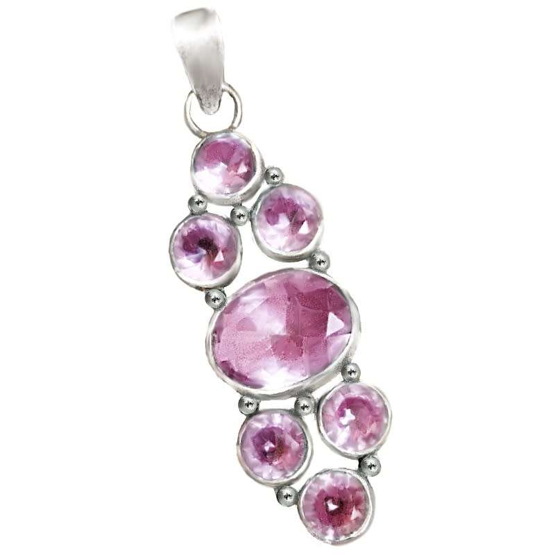Pink Topaz Mixed Shapes set in .925 Sterling Silver Plated Handmade Pendant