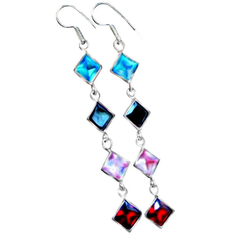 Handmade Multi-Gem set in Solid. 925 Sterling Silver Dainty Long Earrings