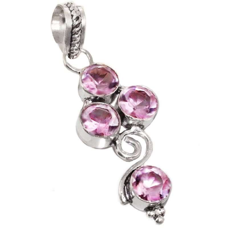 Stylish Design Pink Amethyst Gemstone set in 925 Sterling Silver Plated Pendant