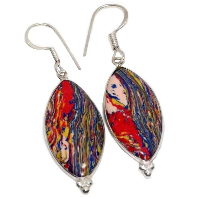 Mosaic Jasper Gemstone set in .925 Sterling Silver Plated Handmade Earrings