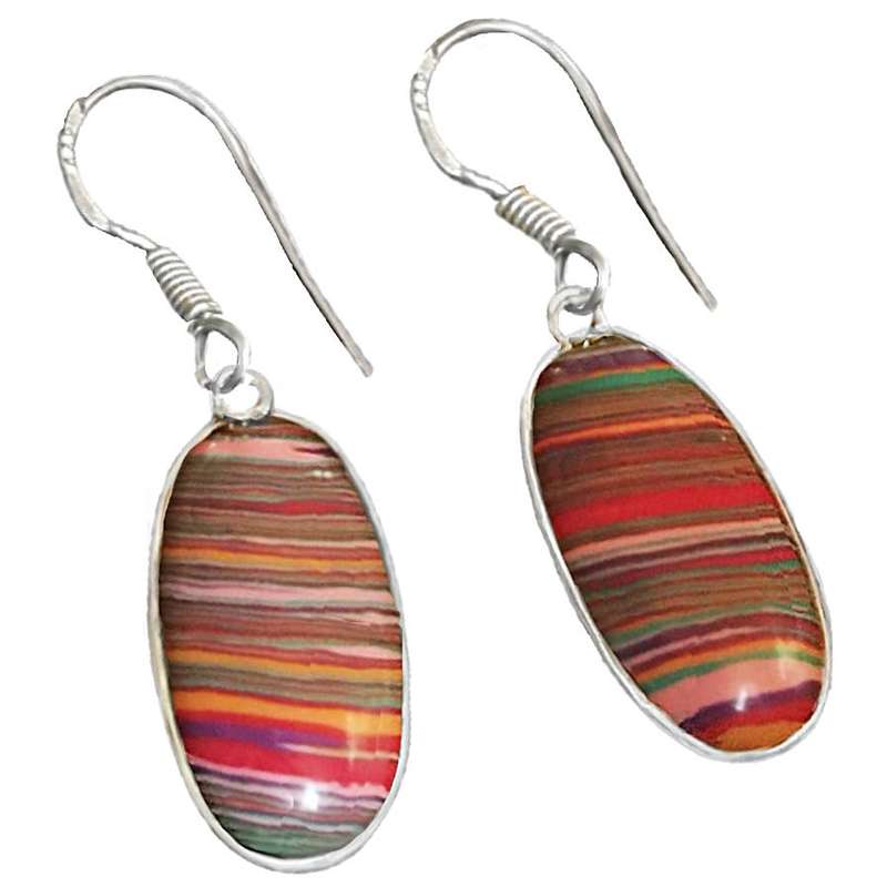 Rainbow Calsilica Oval Gemstone set in .925 Sterling Silver Plated Handmade Earrings