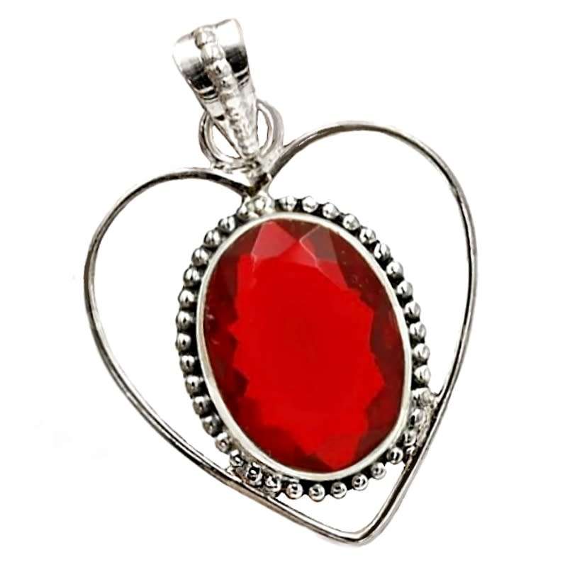 8ct Fire Garnet Gemstone set in Solid .925 Sterling Silver Heart Shape Pendant